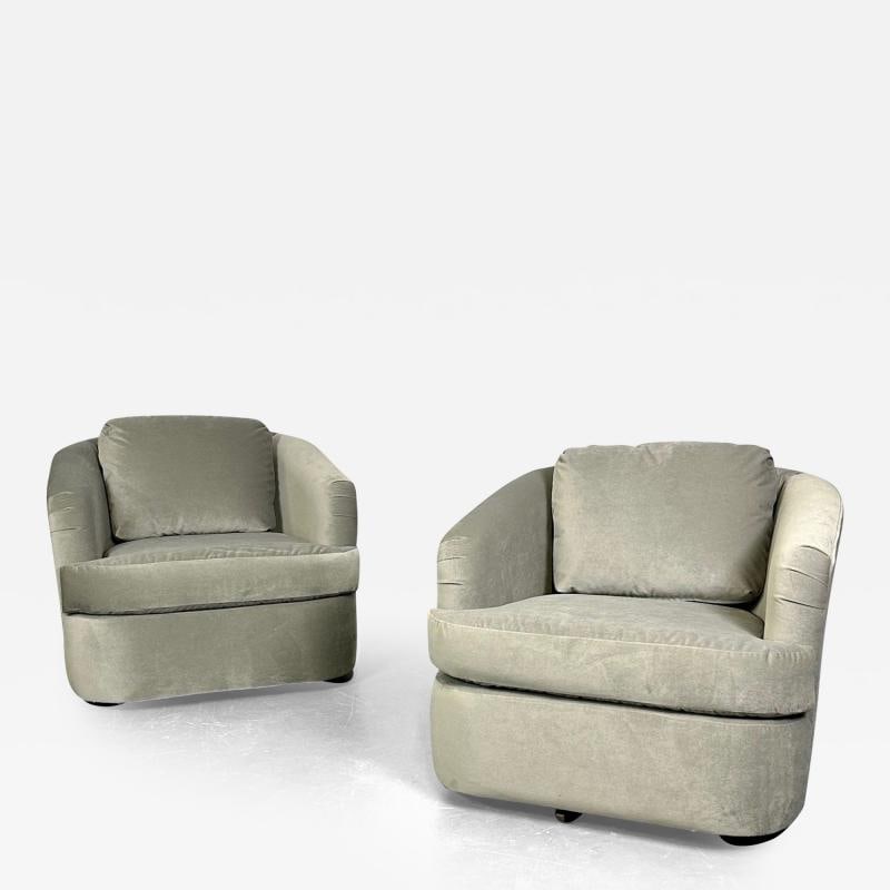 Pair of Velvet Mid-Century Modern Milo Baughman Style Swivel / Lounge Chairs - 2