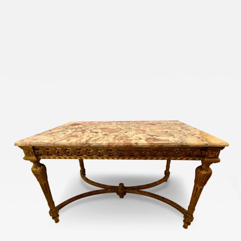 Center Table or Console Louis XVI Jansen Style Stunning Marble Top Gilt Base - 2