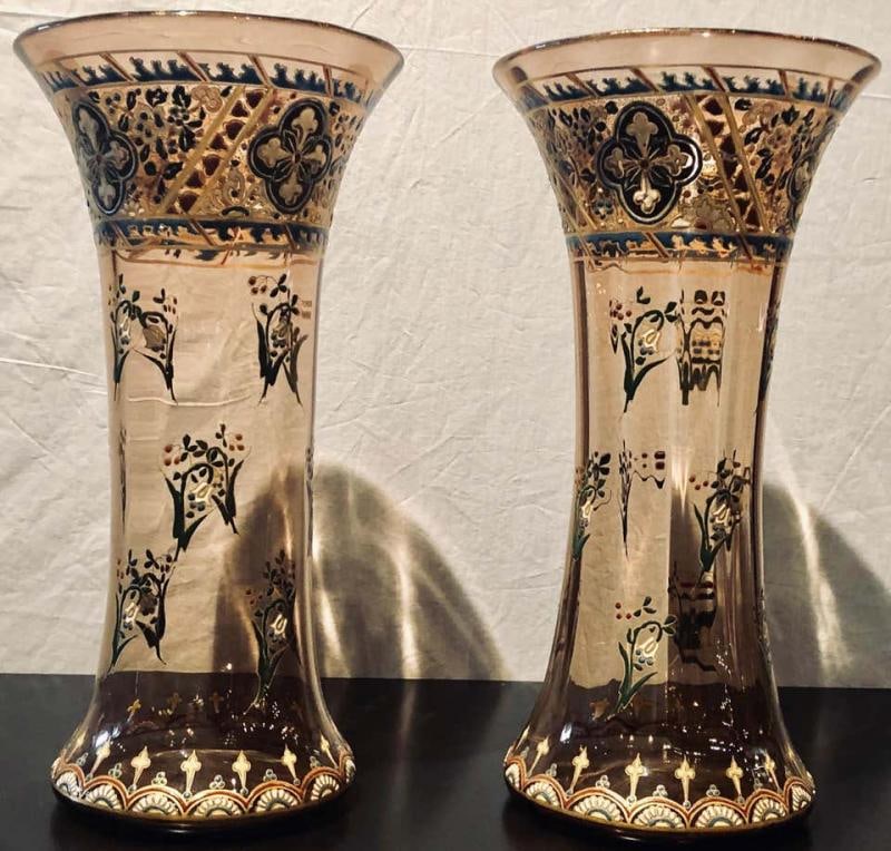Pair of Antique Palatial French Jeweled Vases or Urns Emile Galle Style - 2