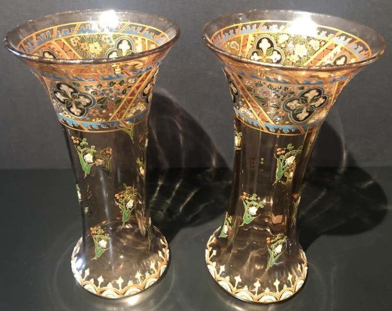 Pair of Antique Palatial French Jeweled Vases or Urns Emile Galle Style - 3