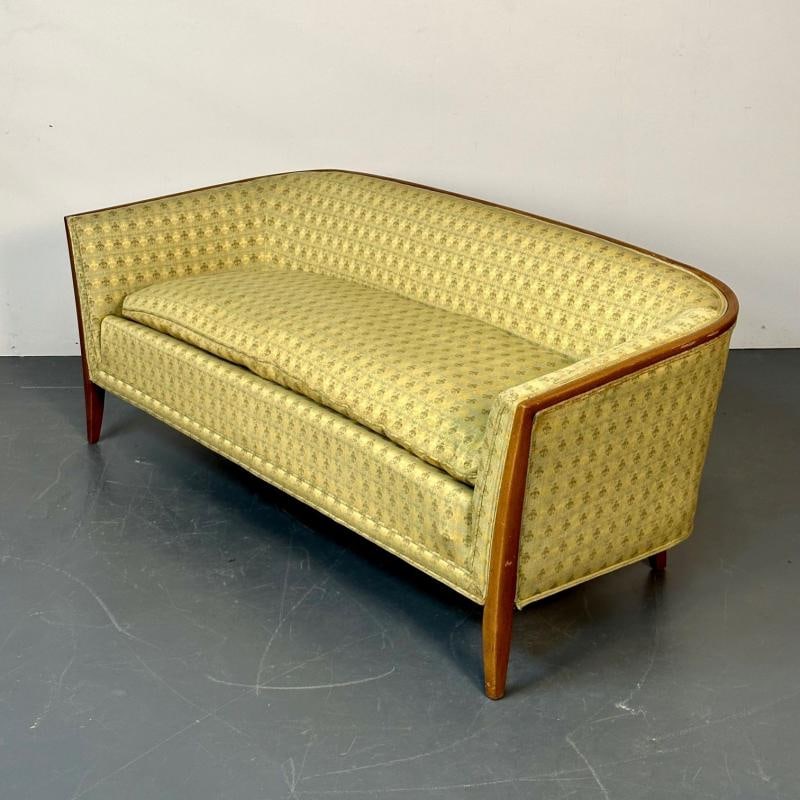 Pair Curved Mid-Century Modern Sofas / Settees, Loveseats John Stuart for Irwin - 7
