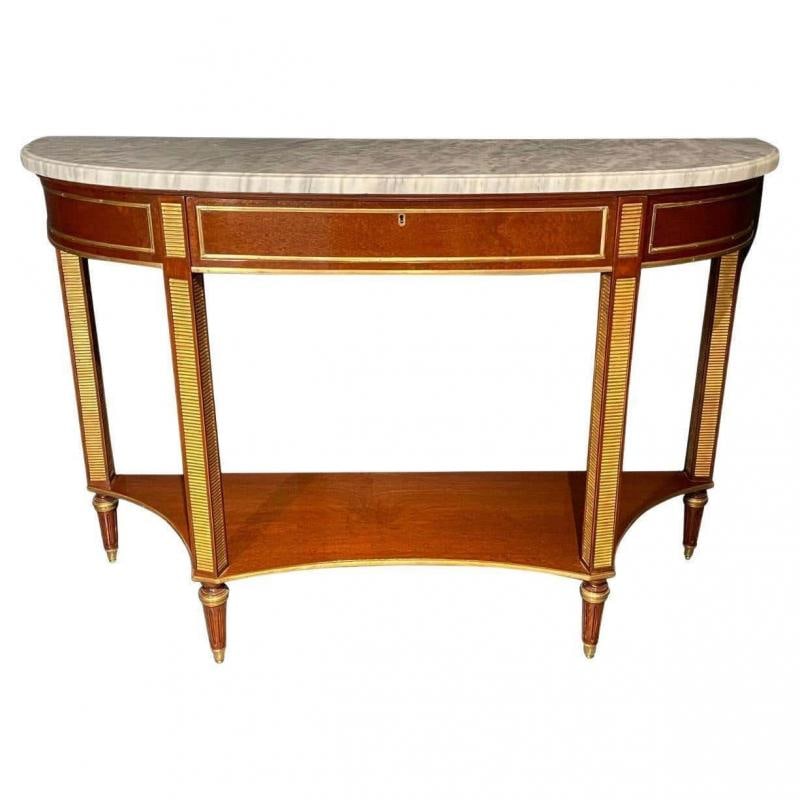 Pair of Russian Neoclassical Consoles / Sofa Table or Sideboard, Demilune - 2