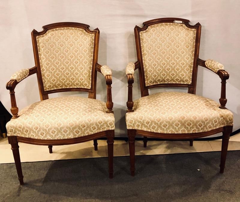 Pair of French Custom Louis XVI Style Carved Bergere, Office or Armchairs - 2