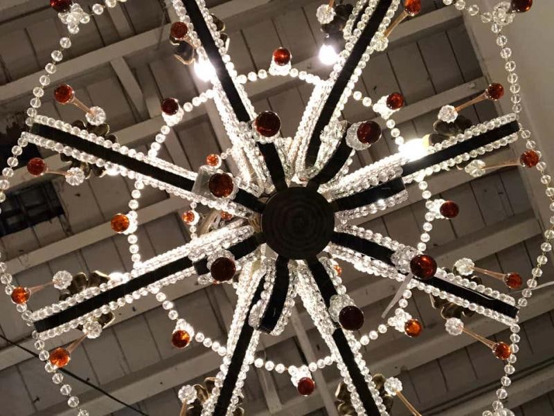 Eight Light Beaded Chandelier with Colored Tear Drop Prisms, circa 1960 - 2