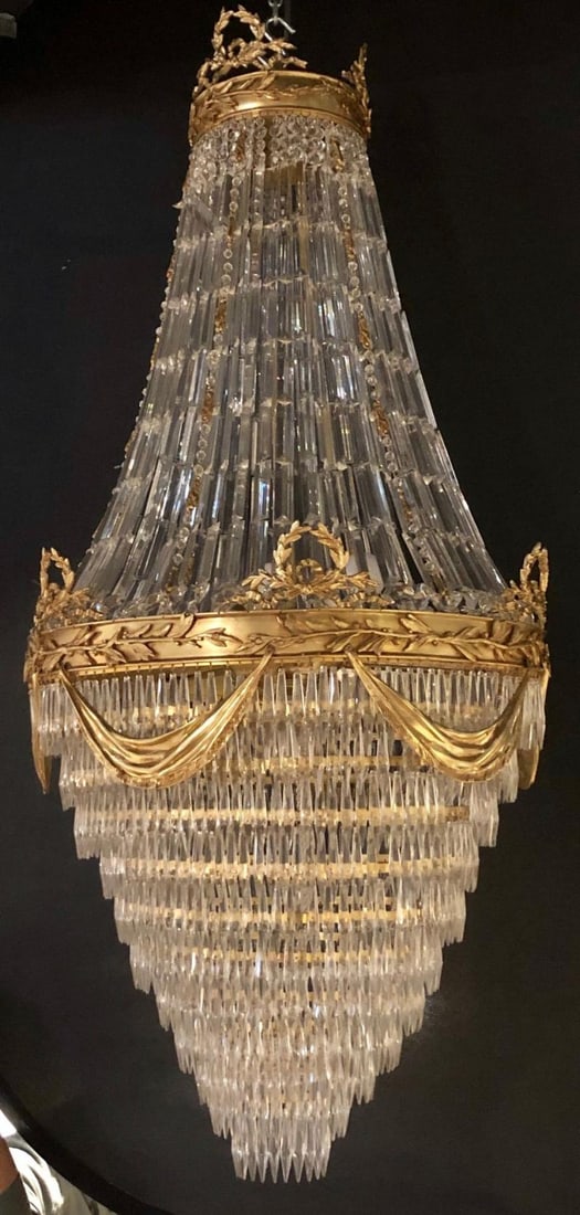 Pair of Palatial Bronze and Crystal Swag Design Louis XVI Style Chandeliers - 3