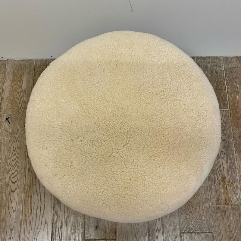 Swedish Modern Style, Beige Sheepskin, Stained Wood, Ottoman or Footstool - 5