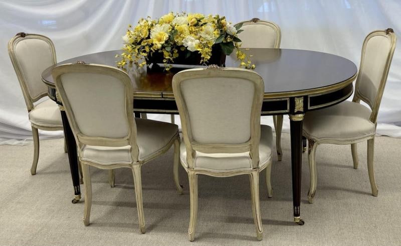 Maison Jansen Tortoise Shell Finished Dining, Louis XVI Style, Bronze Mounted - 4