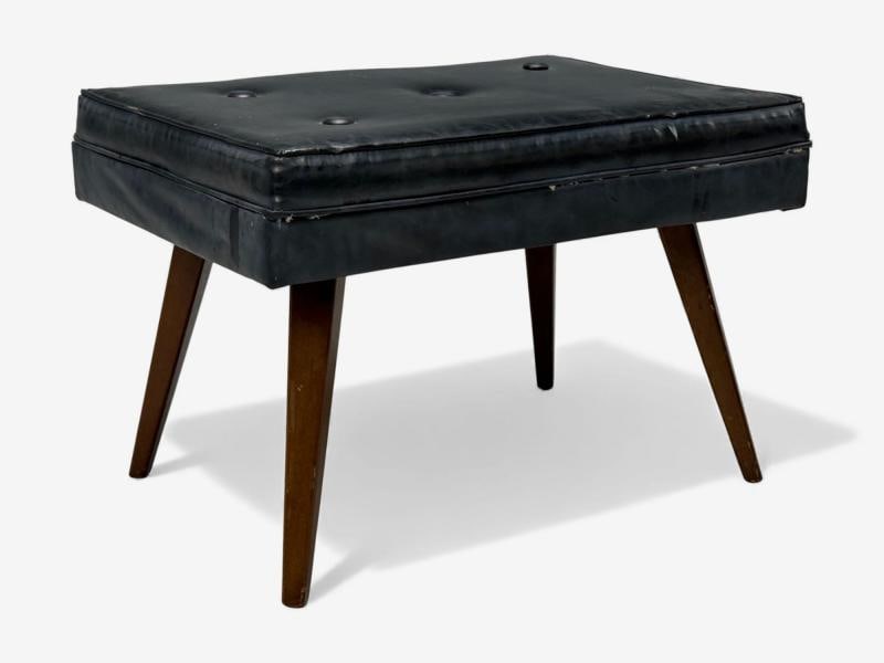 Danish Modern, Black Leatherette, Stained Wood, Footstool, Denmark, 1950s - 2