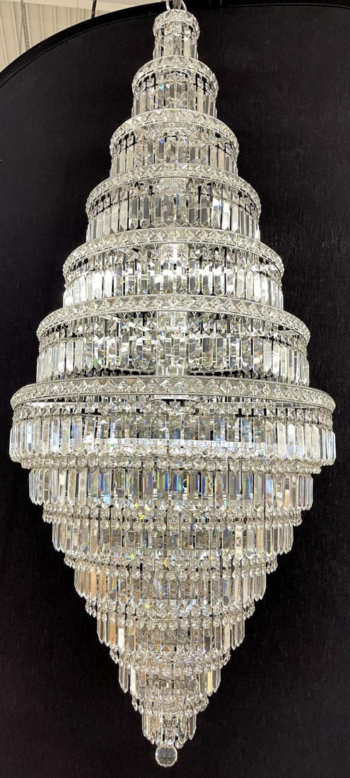 13 Tier Wedding Cake Chandelier. Crystal Prisms. Stainless Steel, Chrome 1970s - 2