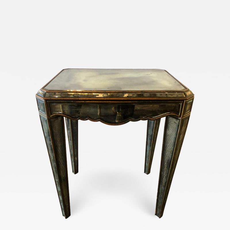 Hollywood Regency Distressed Beveled Mirror Single Draw End, Side Table or Desk - 2