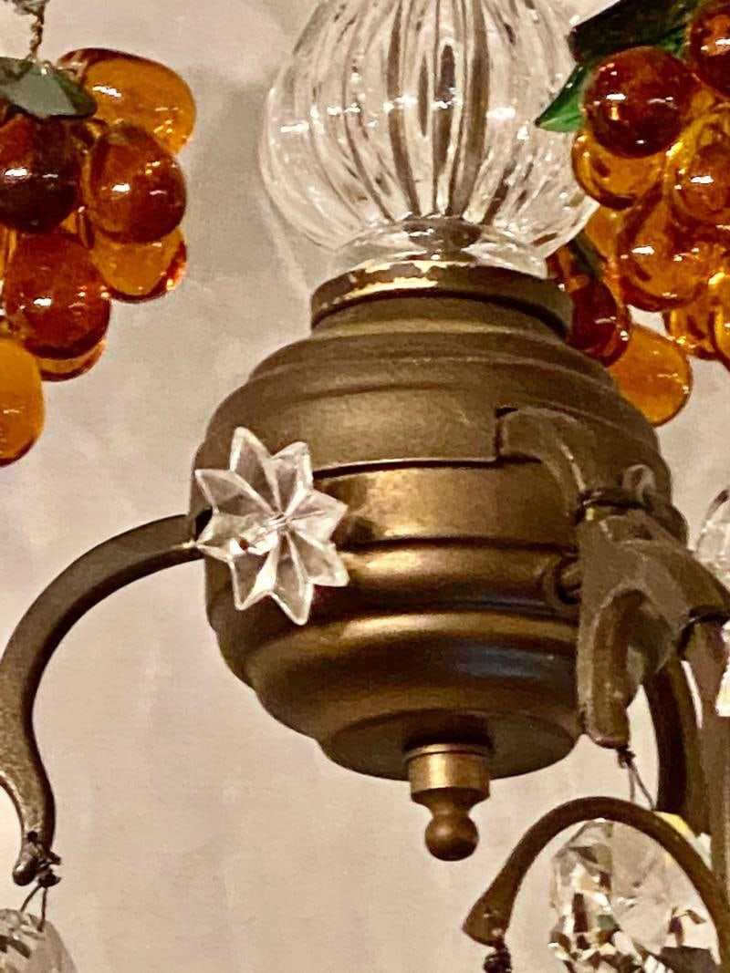 French Bronze Patina 9-Light Chandelier Cut Crystal & Glass Fruit Decorations - 7