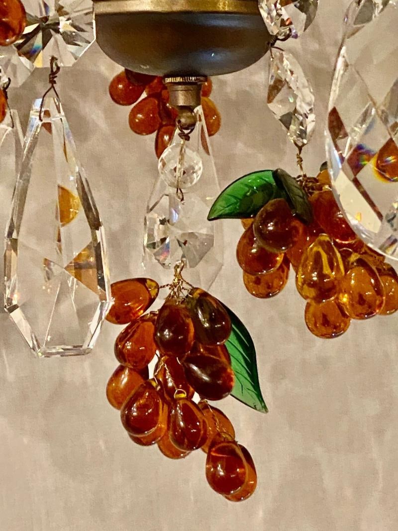 French Bronze Patina 9-Light Chandelier Cut Crystal & Glass Fruit Decorations - 8