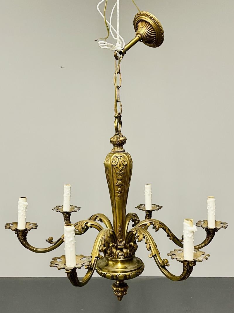 French Solid Bronze Six Light Chandelier, Canopy, Chain, Estate item - 5