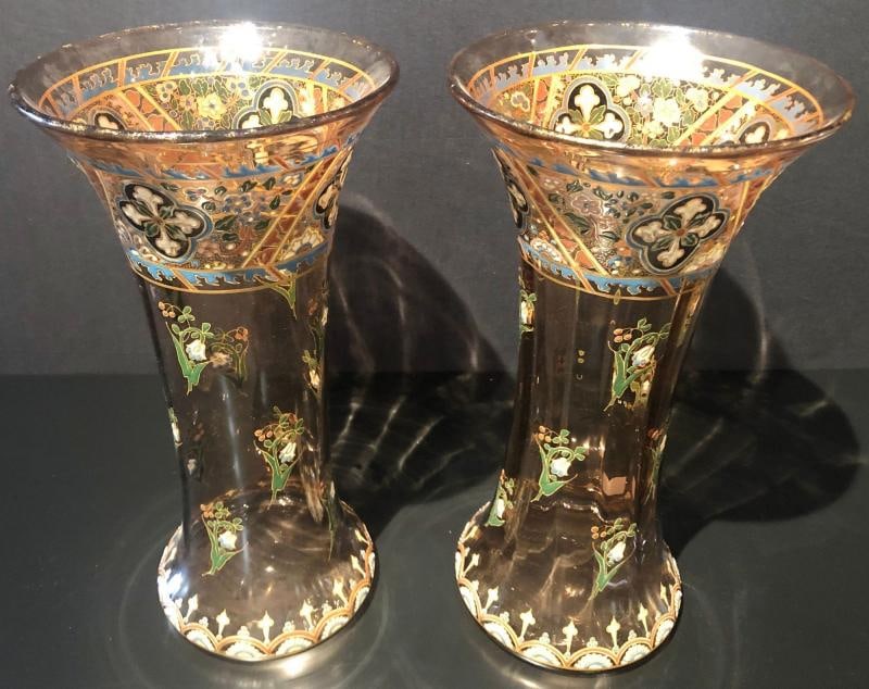 Pair of Antique Palatial French Jeweled Vases or Urns Emile Galle Style - 2