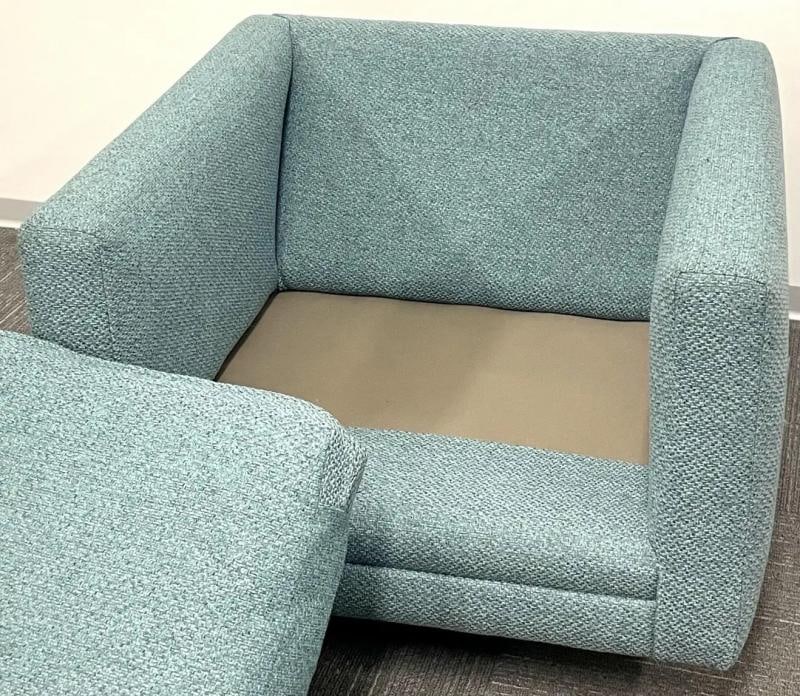 Pair Teal Milo Baughman Style Mid-Century Modern Lounge Chairs, Swivel, Square - 2