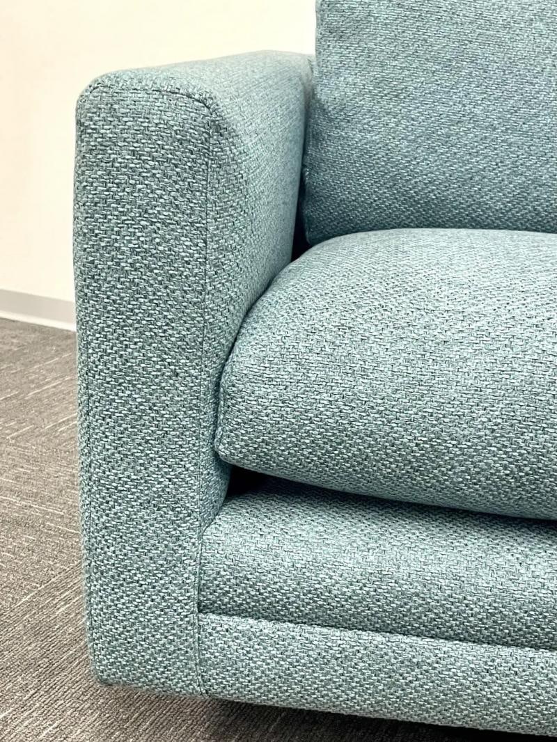Pair Teal Milo Baughman Style Mid-Century Modern Lounge Chairs, Swivel, Square - 4
