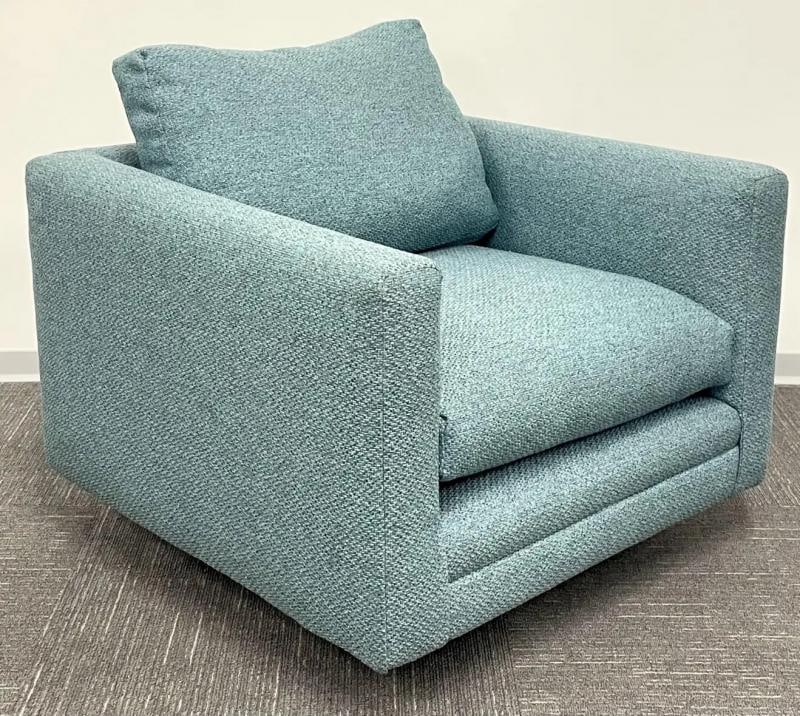 Pair Teal Milo Baughman Style Mid-Century Modern Lounge Chairs, Swivel, Square - 7