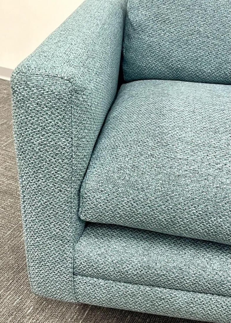 Pair Teal Milo Baughman Style Mid-Century Modern Lounge Chairs, Swivel, Square - 9