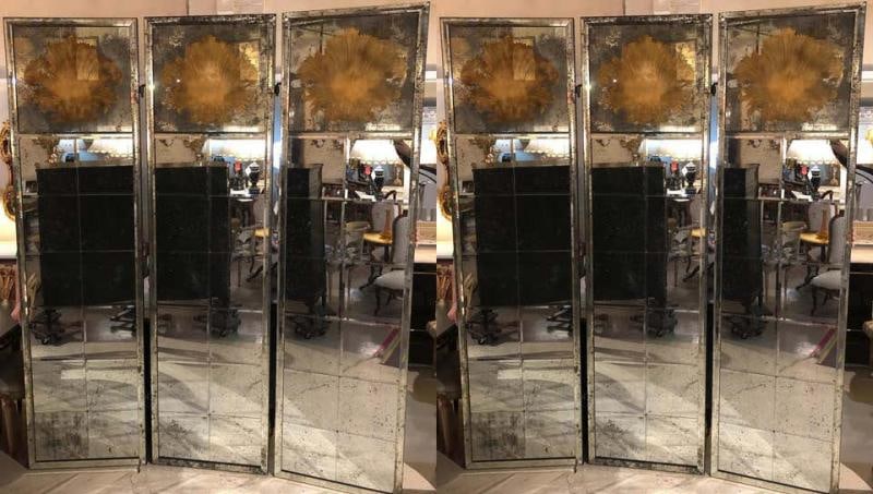 Pair of Art Deco Fashioned Three-Panel Mirrored Room Dividers or Folding Screens - 2