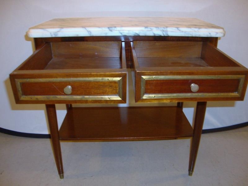 Diminutive Marble-Top Mahogany Stand, End Table in the Manner of Jansen - 3