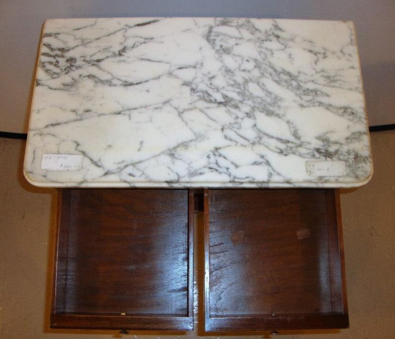 Diminutive Marble-Top Mahogany Stand, End Table in the Manner of Jansen - 5