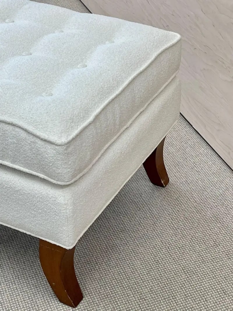 Mid-Century Modern American Designer Tufted Ottomans, Stools, Walnut, Bouclé - 8