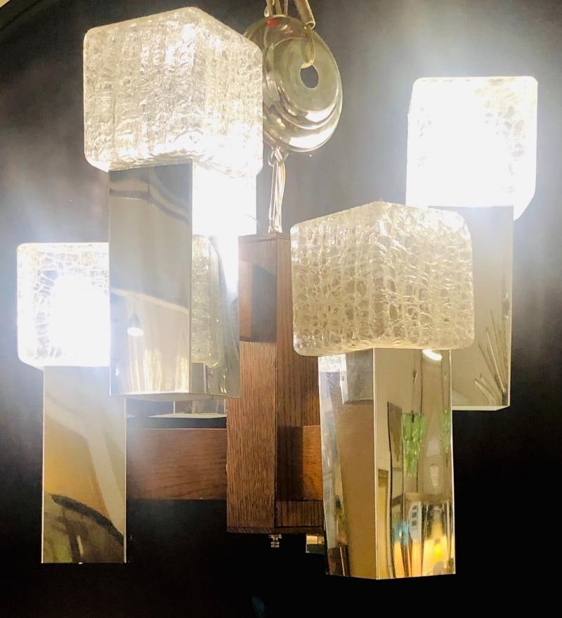 Art Deco Style Glass and Burl Wood Chandelier with 12 Lights and 2 Tier - 2