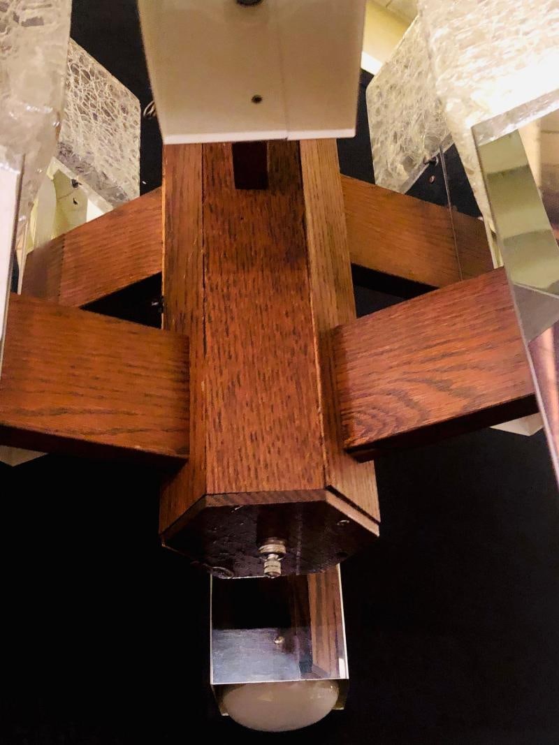 Art Deco Style Glass and Burl Wood Chandelier with 12 Lights and 2 Tier - 7