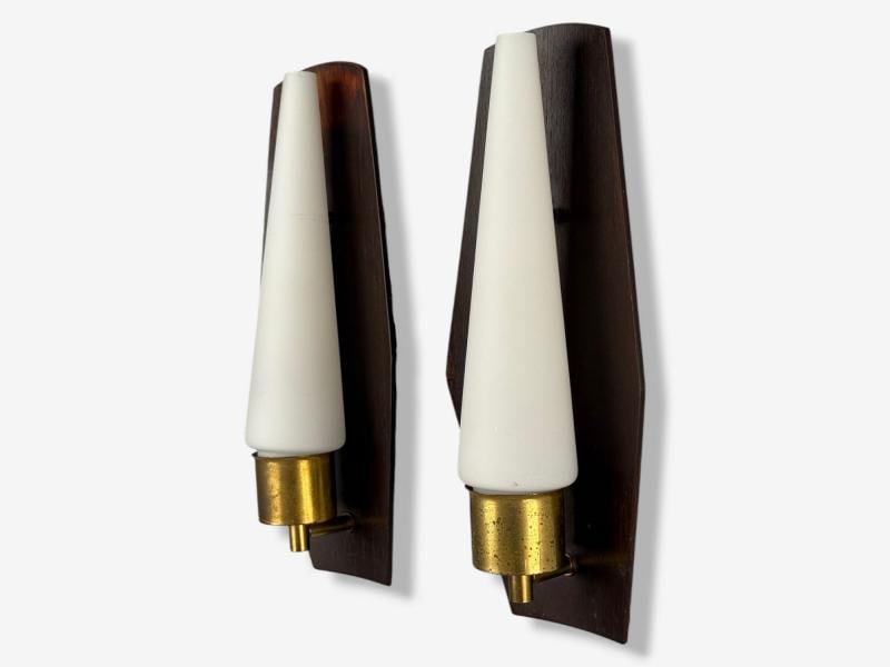 Danish Modern, Teak, Brass, Opaline Glass, Wall Lights, Denmark, 1960s - 4