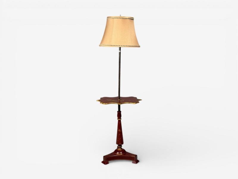 Chinoiserie, Red Japanned Floor Lamp, Wood, Brass - 2