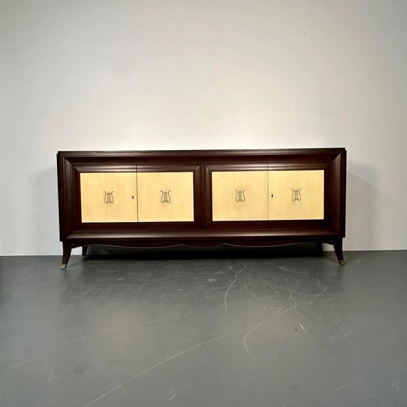 Italian Mid-Century Sideboard / Credenza / Cabinet, Parchment, Mahogany, 1950s - 3