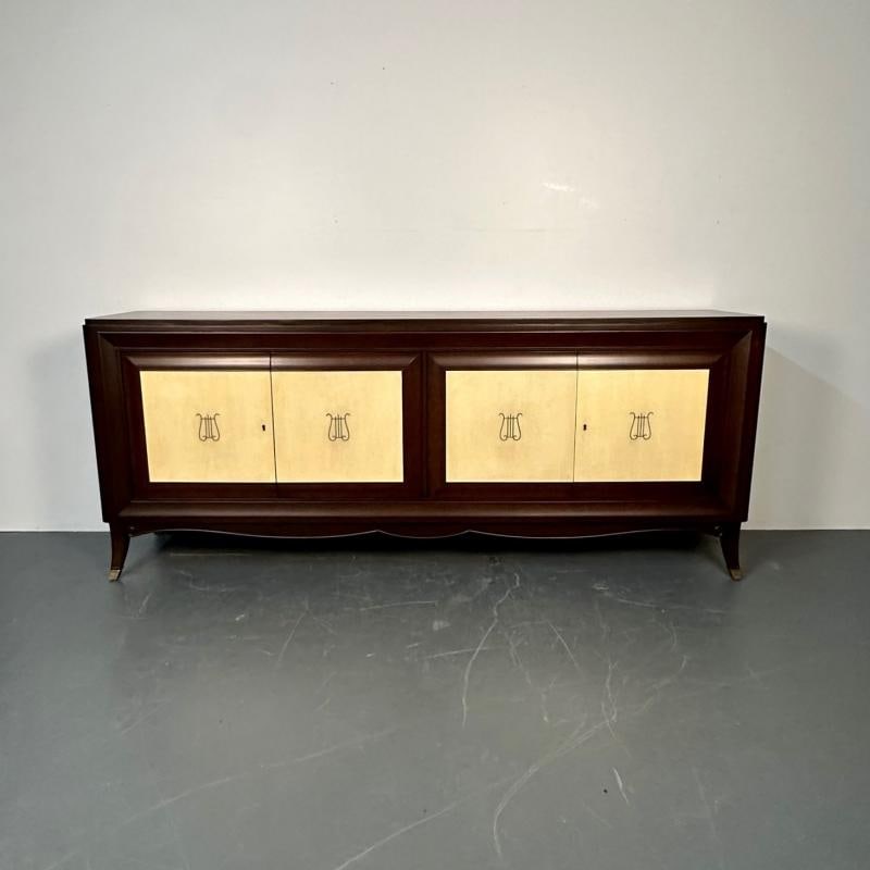 Italian Mid-Century Sideboard / Credenza / Cabinet, Parchment, Mahogany, 1950s - 4