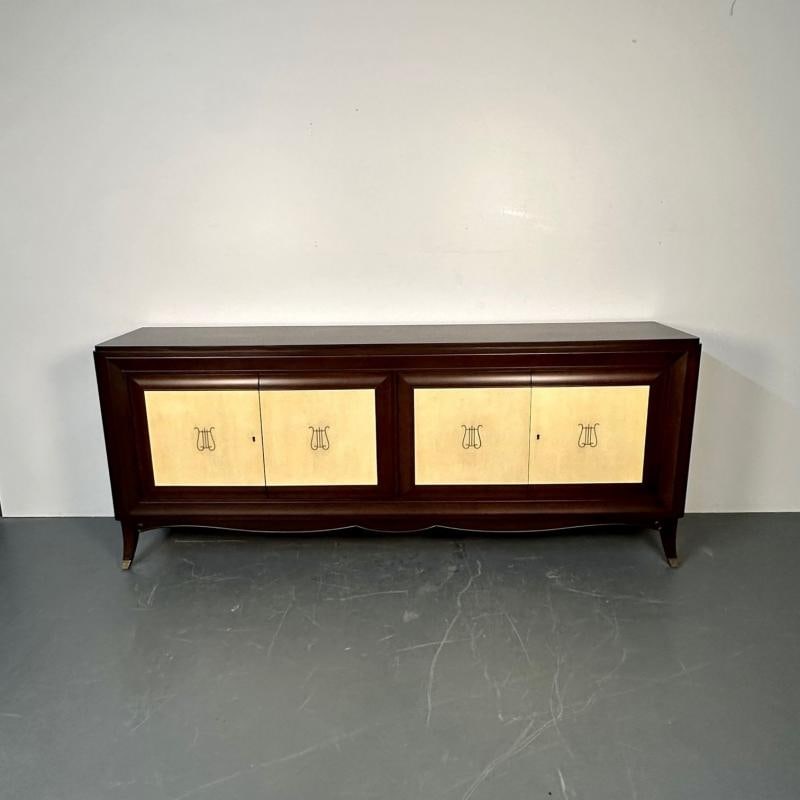 Italian Mid-Century Sideboard / Credenza / Cabinet, Parchment, Mahogany, 1950s - 5