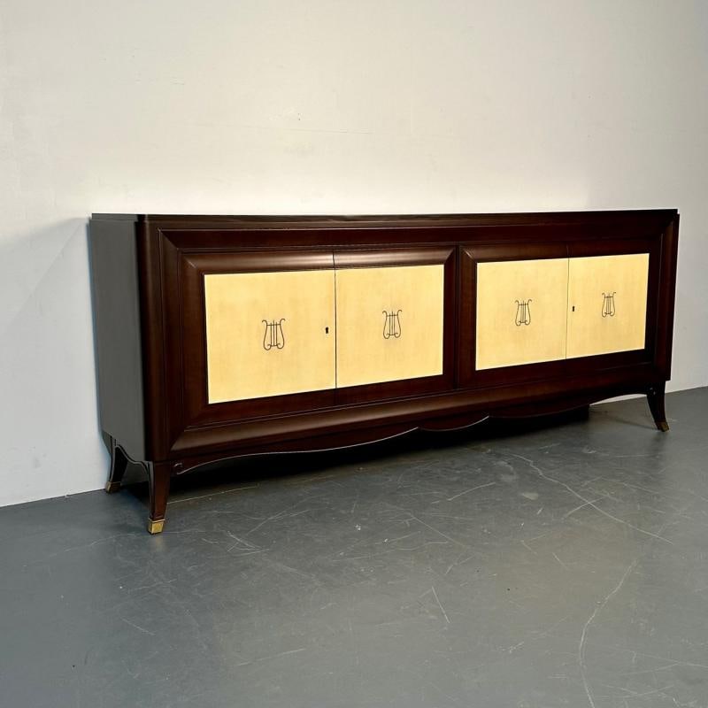 Italian Mid-Century Sideboard / Credenza / Cabinet, Parchment, Mahogany, 1950s - 6