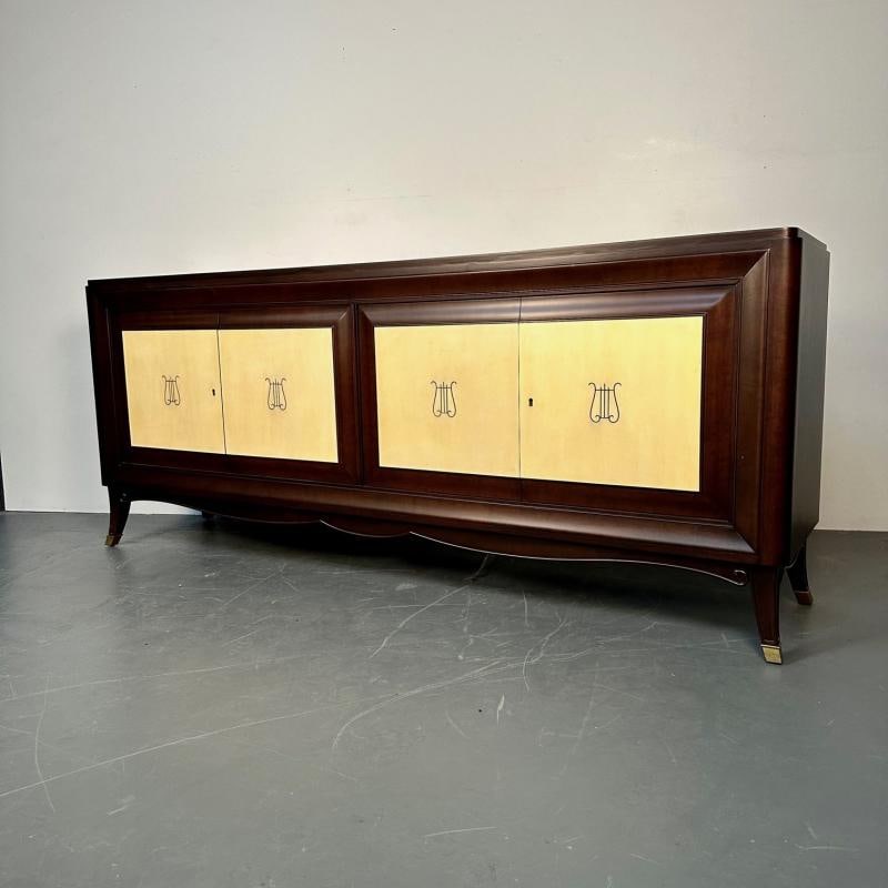 Italian Mid-Century Sideboard / Credenza / Cabinet, Parchment, Mahogany, 1950s - 7
