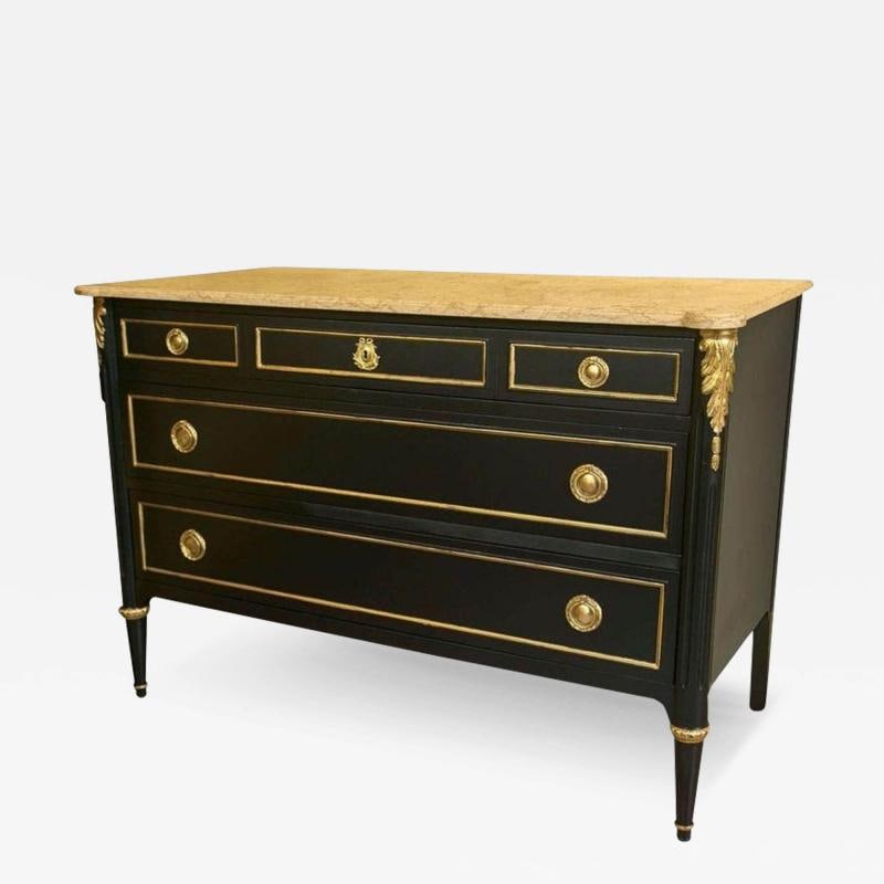 Hollywood Regency Maison Jansen Stamped Ebony Chest / Commode, Marble Top - 2