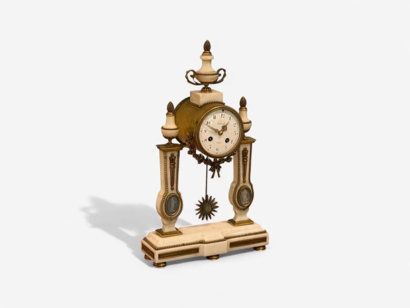 Hubert Sarton Style, Louis XVI, Porcelain, Bronze, Marble, Mantle Clock, 19th C. - 4