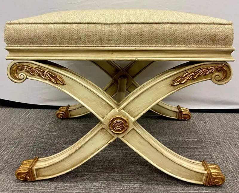 Pair of Maison Jansen Style X-Form Benches or Footstools Ivory and Parcel Gilt - 2
