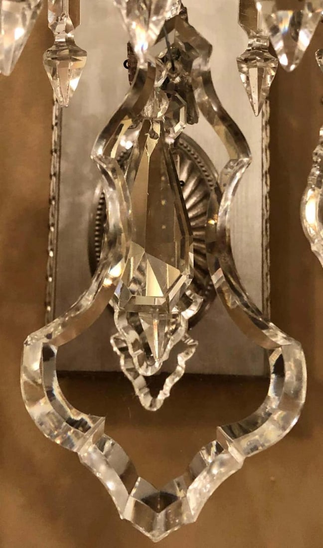 Hollywood Regency Silver Gilt Wall Scones with Crystal Set of Four - 3