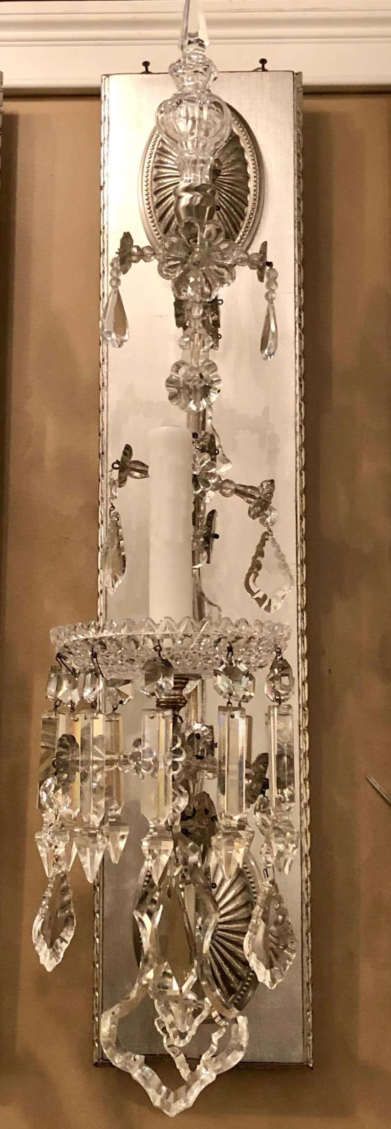 Hollywood Regency Silver Gilt Wall Scones with Crystal Set of Four - 5