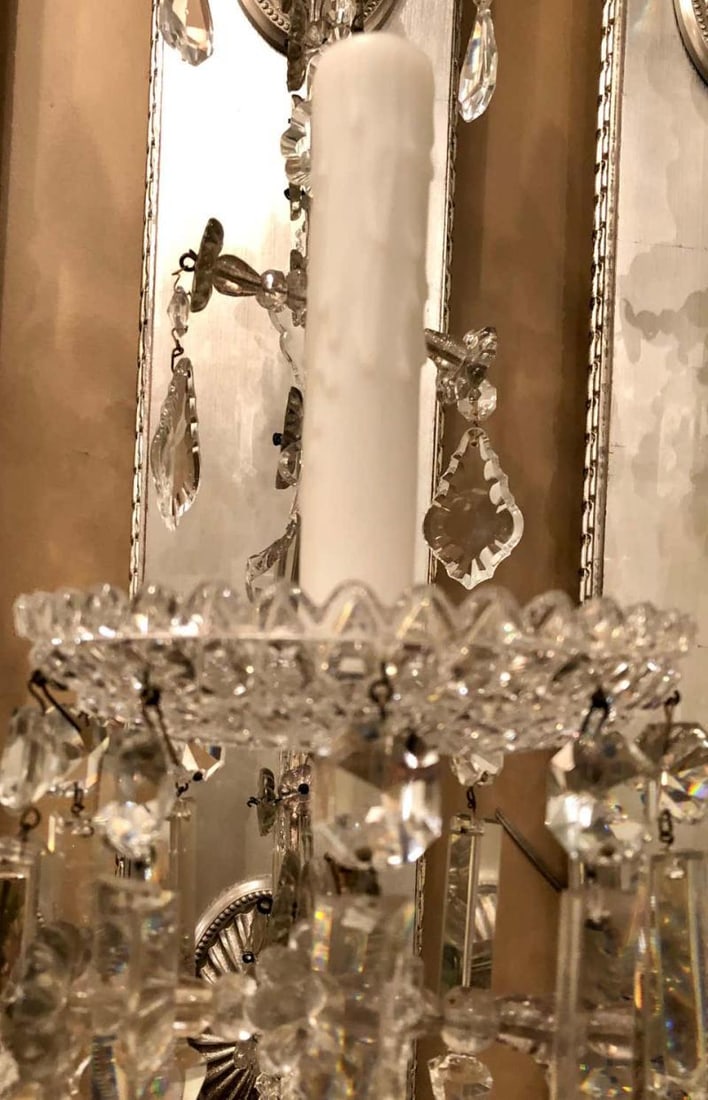 Hollywood Regency Silver Gilt Wall Scones with Crystal Set of Four - 7