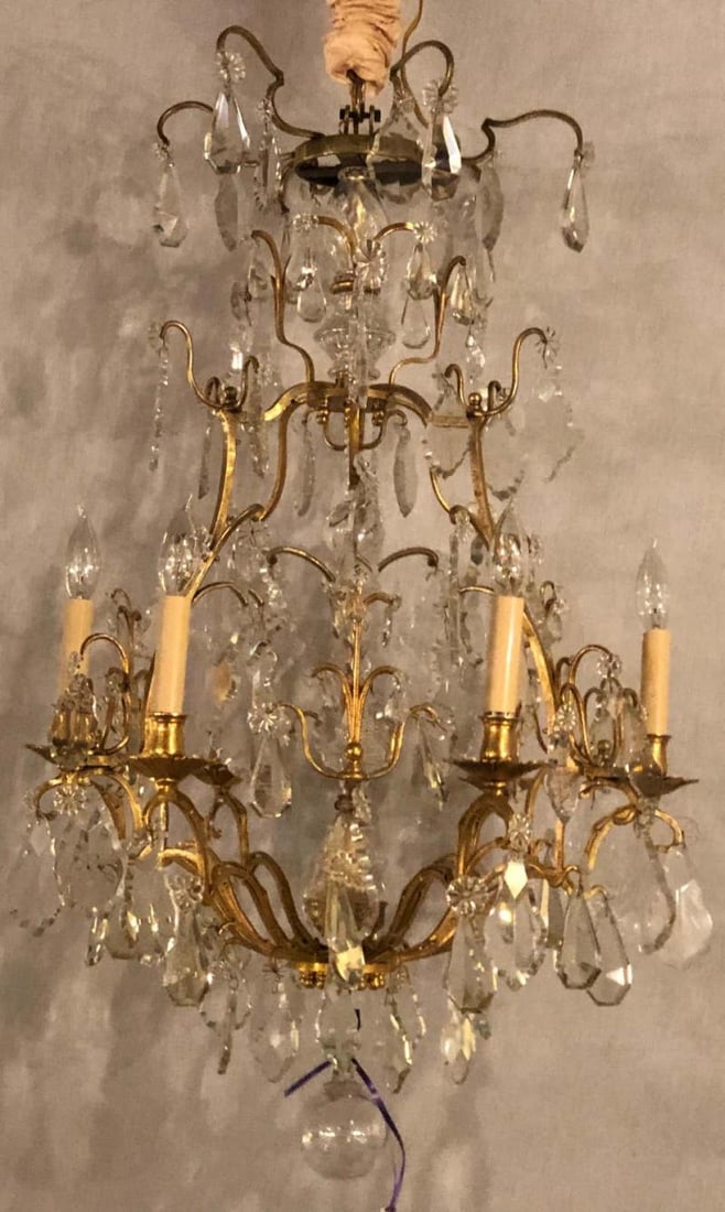 Fine Six-Light Cut Crystal and Brass Chandelier Newly Wired - 5