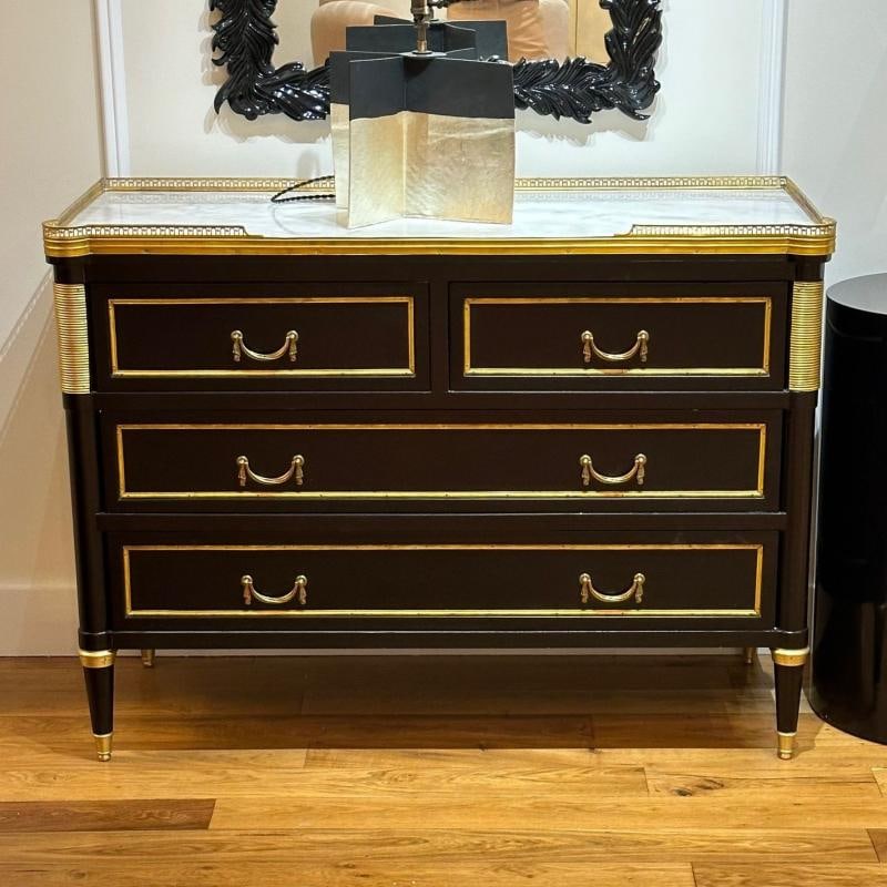 Louis XVI Style, Hollywood Regency, Commodes, Black Painted Wood, Bronze, Marble - 2