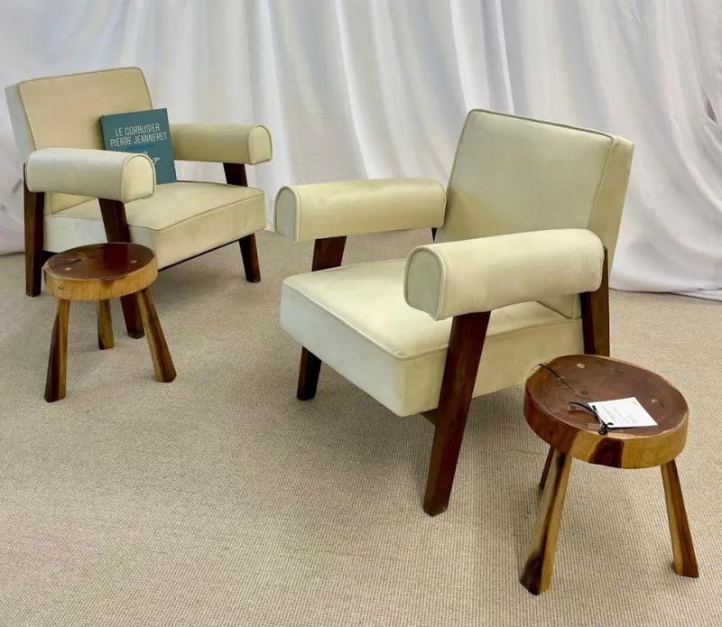 Authentic Pair of Pierre Jeanneret Upholstered Bridge Chairs, Mid-Century Modern - 5