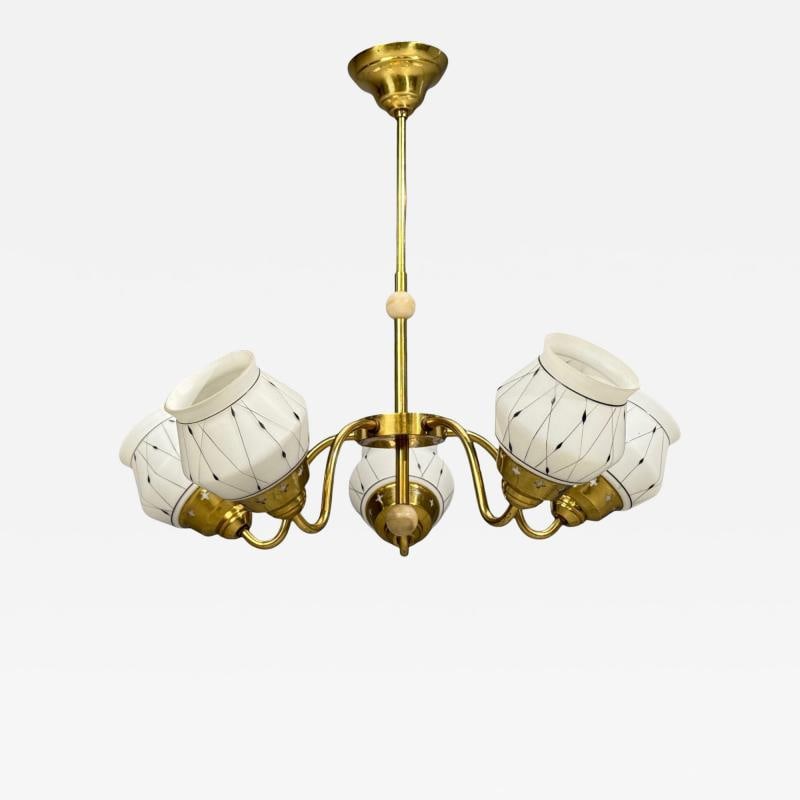 Swedish Modern, Pendant Light, Opaline Glass, Brass, Plastic, Sweden, 1930s - 2