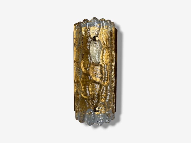 Lyfa, Textured Glass, Patinated Brass, Wall Light, Sweden, 1970s - 3