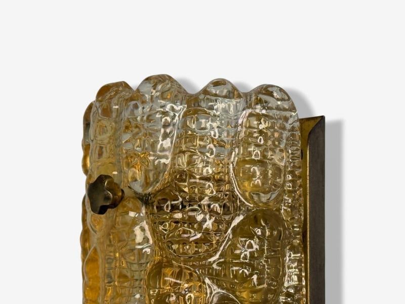 Lyfa, Textured Glass, Patinated Brass, Wall Light, Sweden, 1970s - 7