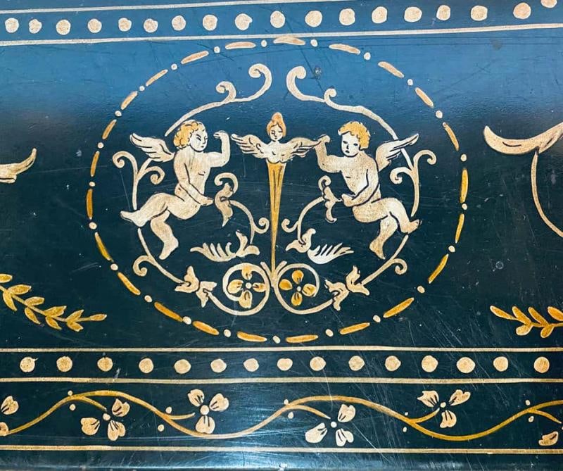 Trouvailles Toile Coffee or Low Table Gilt Metal Base and Corner Stork Heads - 7
