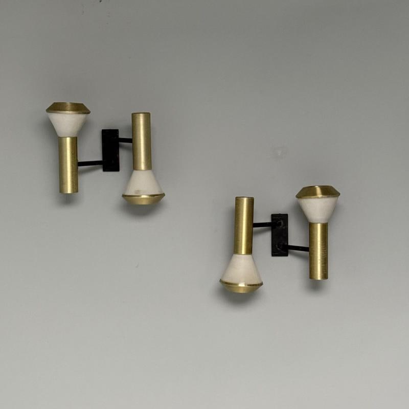 Stilux, Italian Mid-Century Modern, Wall Sconces, Brass, Aluminum, Italy, 1960s - 2