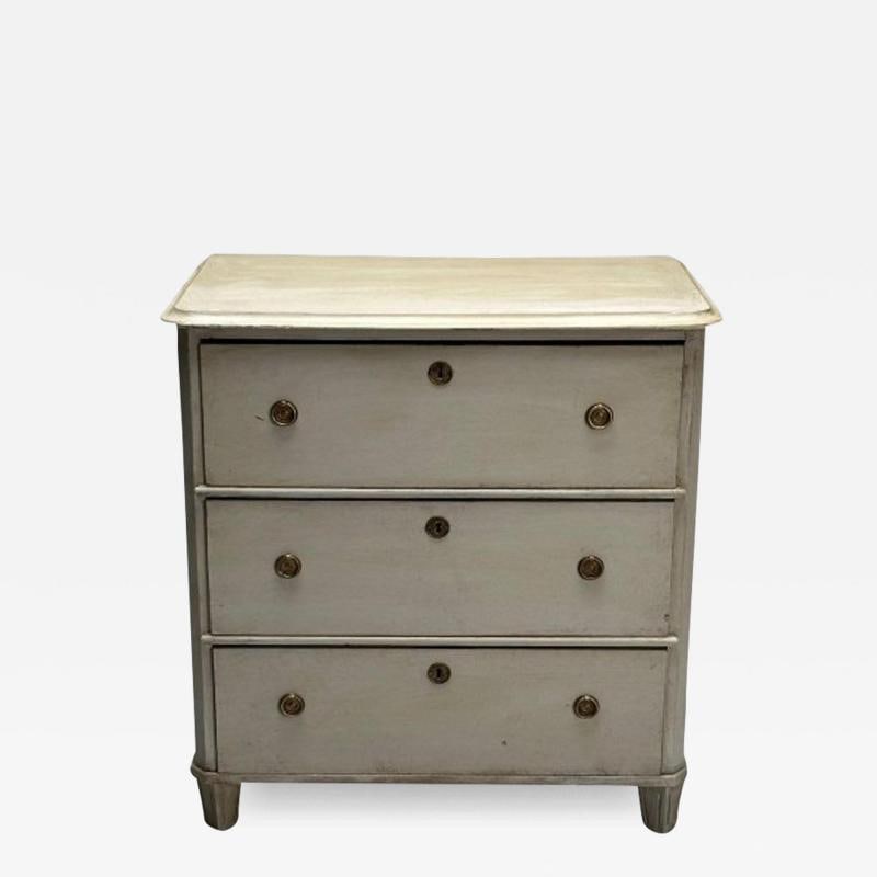 Gustavian, Swedish Commode, Grey Paint Distressed, Brass, Sweden, 1930s - 2